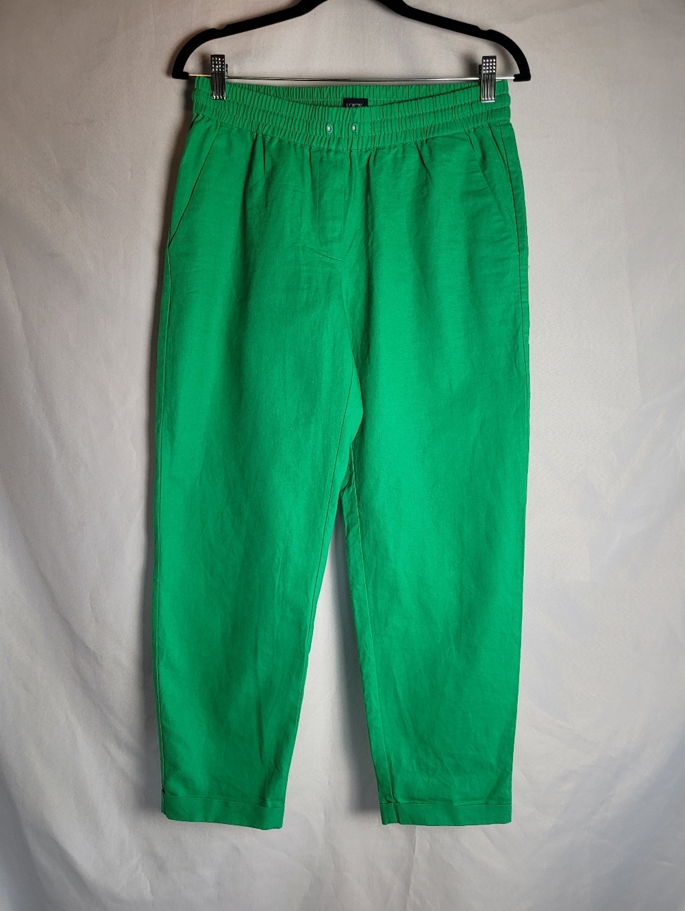 J.Crew Green Linen Cotton Elastic Waist Ankle Cuffed Summer Resort Pants 4